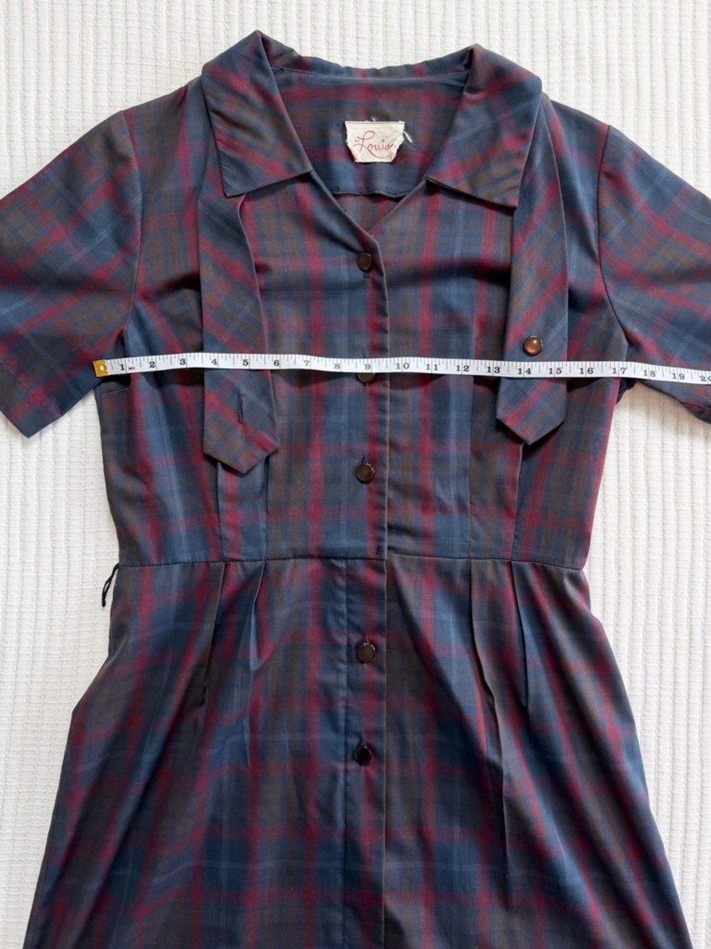 Vintage Navy & Burgundy Plaid Button-Front Women's Shirt Dress by Louisa - Picture 4 of 5